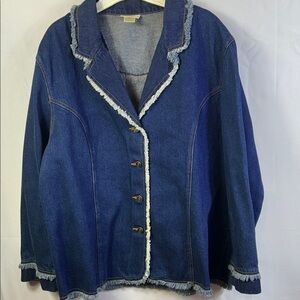 Caran Women's Blue Denim Jean Jacket Size 18 excellent condition dark blue